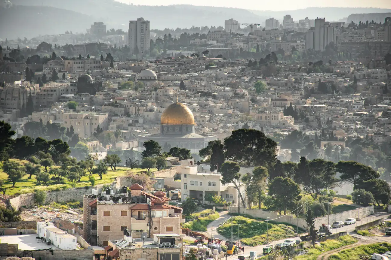 A view across Jerusalem, used as a cybersecurity ecosystem visual for Cyera